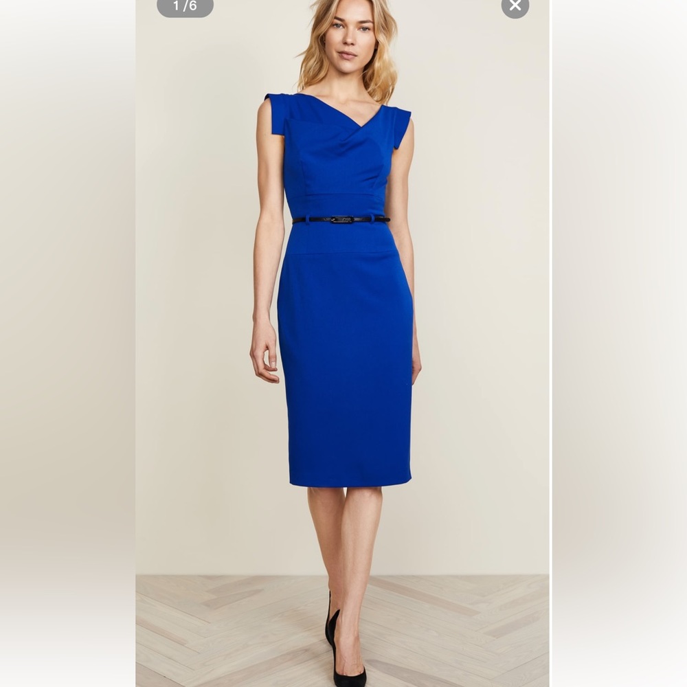 BLACK HALO JACKIE O BELTED SHEATH DRESS COBALT BLUE SIZE 4